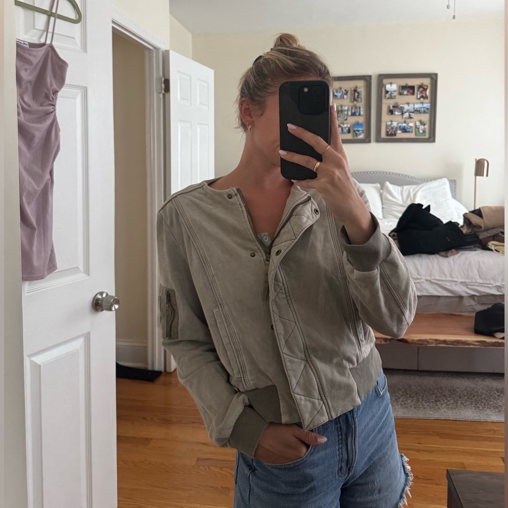Women's Gray Suede Anthro Bomber